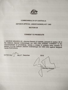 Consent to Prosecute letter from the Attorney General