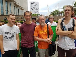 Brisbane Peace Pilgrims and Catholic Workers Andy Paine, Tim Webb, Jim Dowling, Franz Dowling before sentencing in the Brisbane Federal Court 4th December 2017